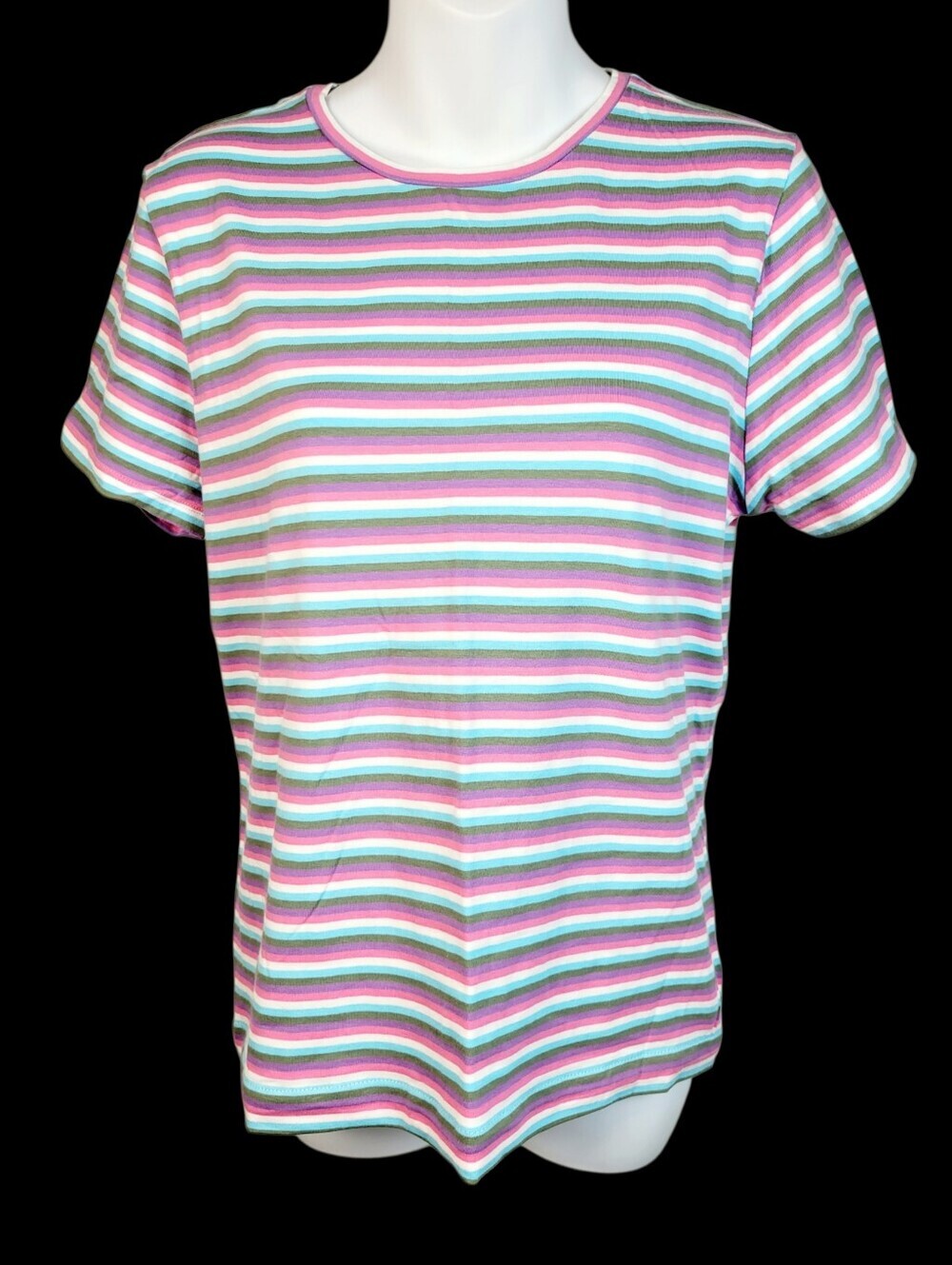 2/$20 Y2K White & Pink Stripe Tee T-shirt Top Size: Large